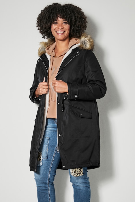 Parka, Straight Fit, Teddyfutter, Kapuze, 2-Wege-Zipper, Langarm