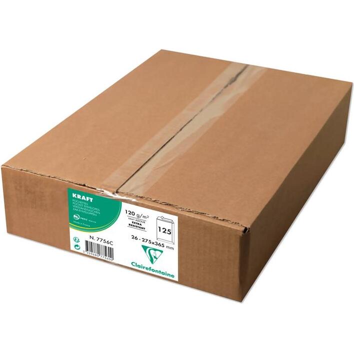 Boite de 125 Pochettes Kraft Adour Brun 26-275x365 mm - Auto-Adhésives - 120g/m2 - Brun