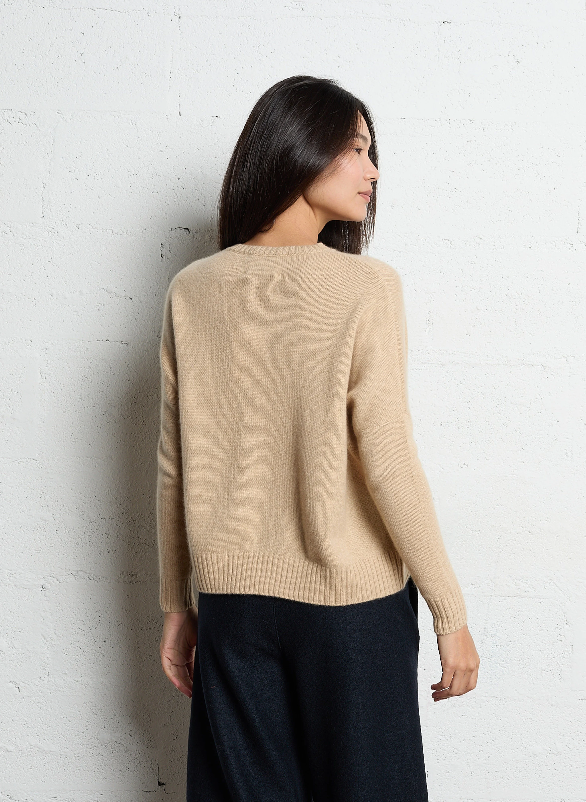 AMELIE - Pull col rond oversize en cachemire | Beige
