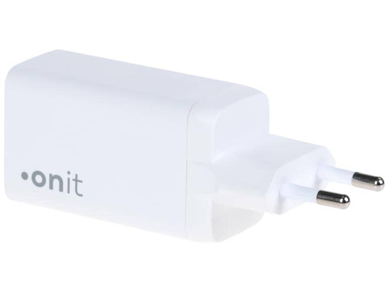 onit USB-Wandladegerät Trial QC4  65 W GaN Weiss Ladeadapter mit zwei USB-C-Ports und einem USB-A-Port