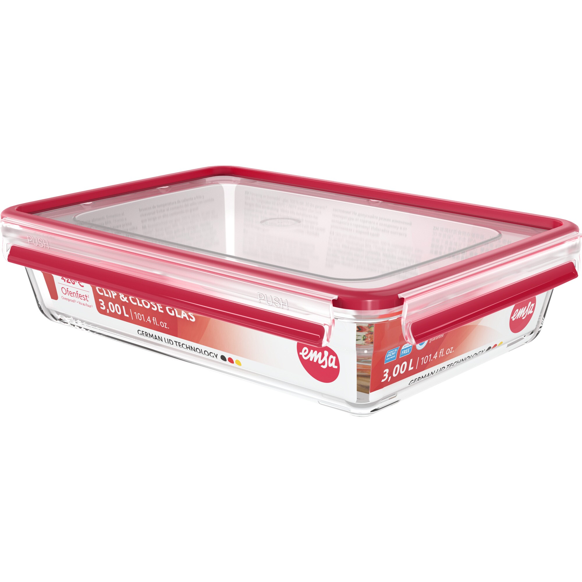 Emsa Dose CLIP & CLOSE Glas-Frischhaltedose 3,0 Liter