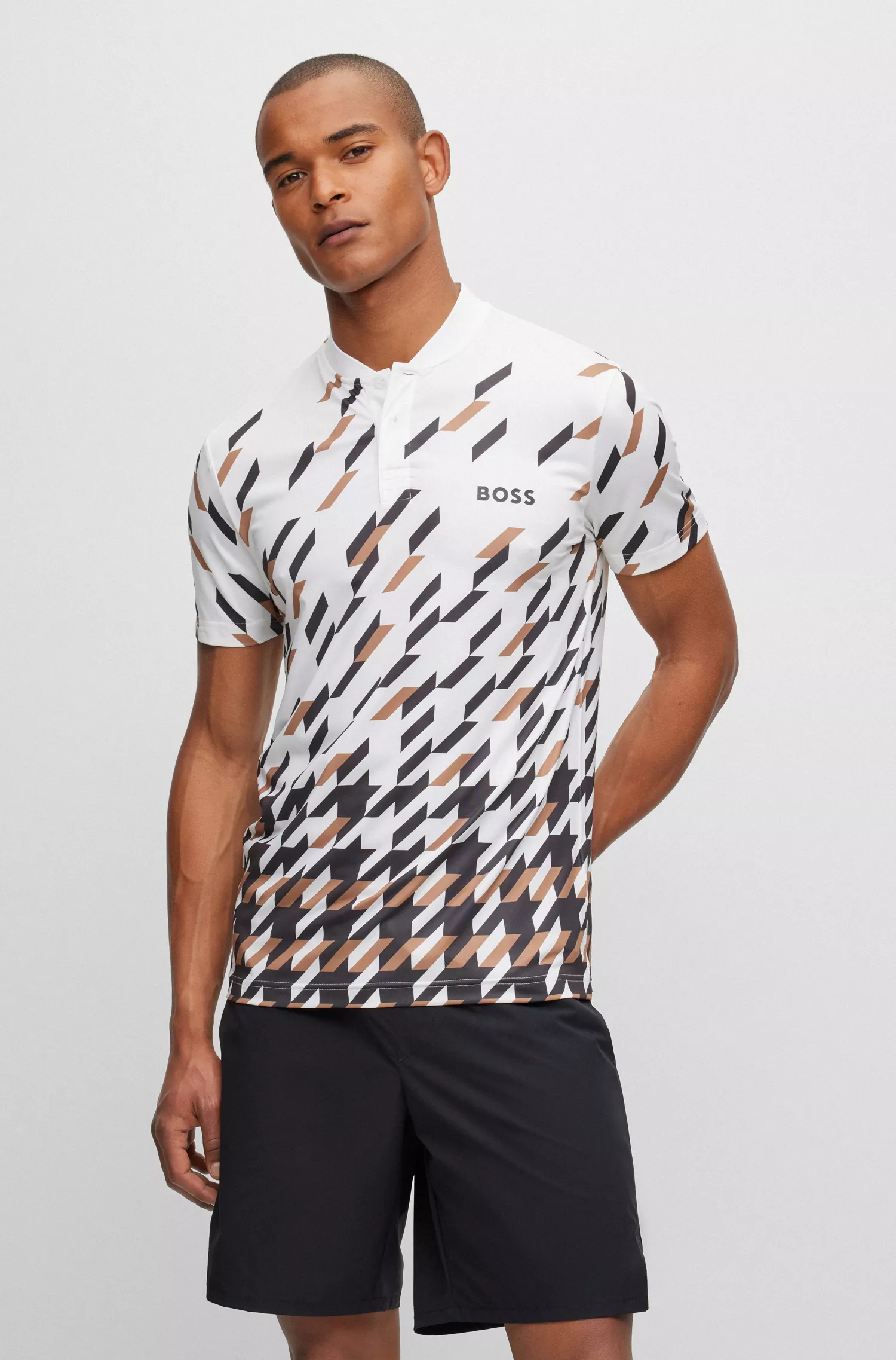 Camisa polo BOSS Green-BOSS x Matteo Berrettini slim-fit com estampa pied-de-poule