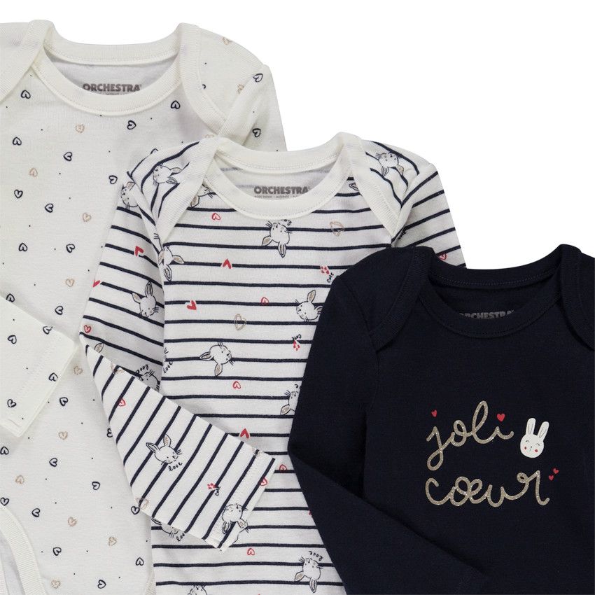 Lot de 5 bodies manches longues en jersey pour bébé fille - Ecru