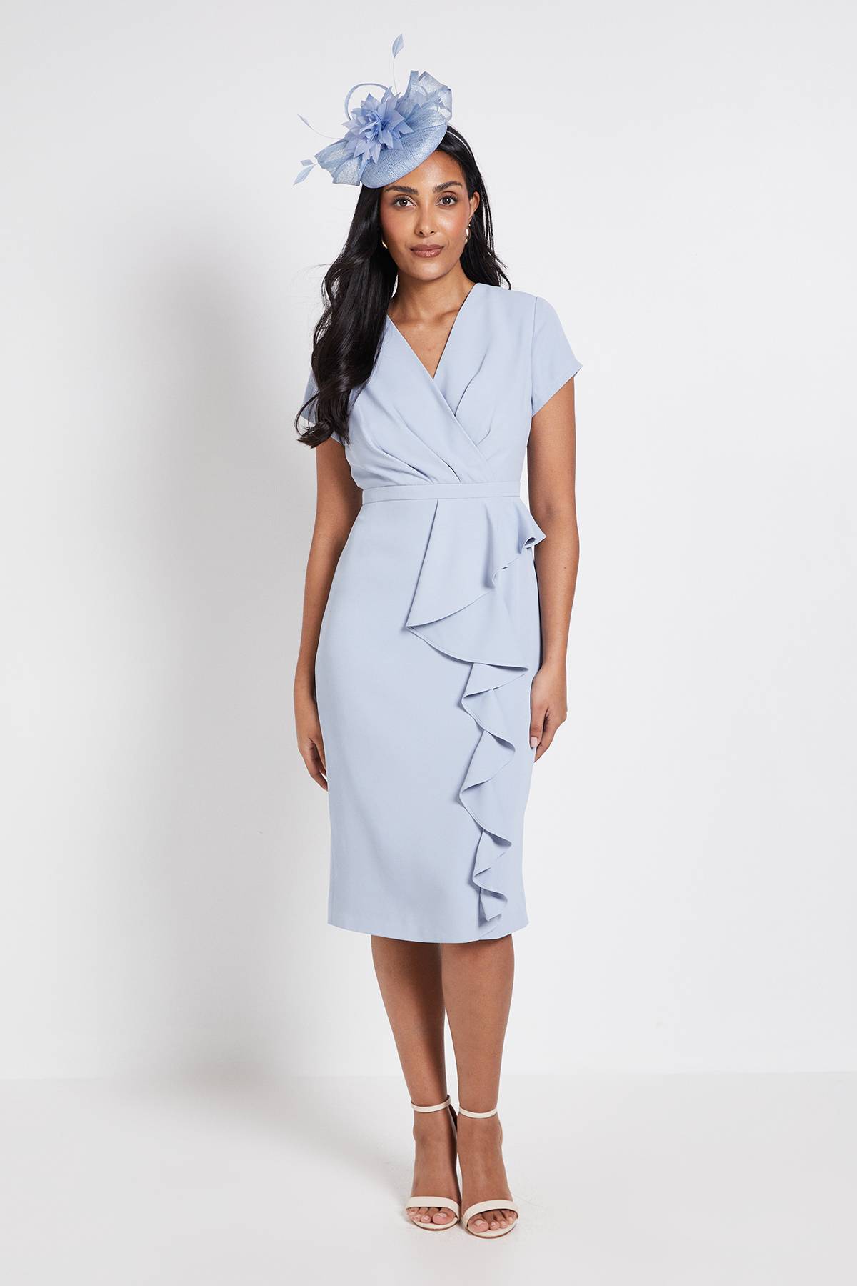 Wallis Robe Crayon Petite Taille En Crêpe Ajustée À Volants