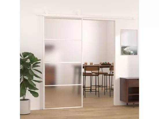 Porte coulissante Verre ESG dépoli et aluminium 90x205 cm Blanc