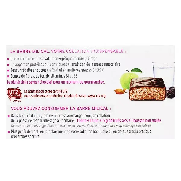 Barras de chocolate Milical com alto teor de proteína para emagrecimento (6 unidades)