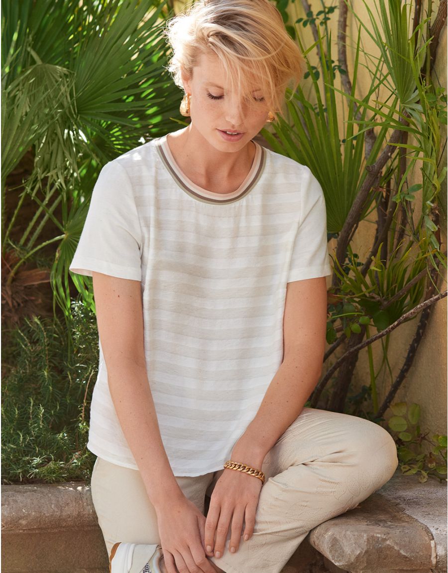 Top rayé beige