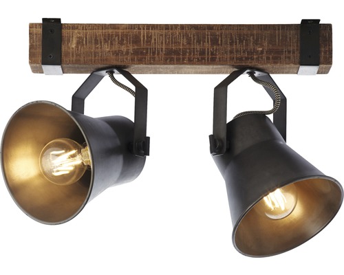 Plafondspot, 2-lichts, 40 cm breed, bruin/zwart-staal