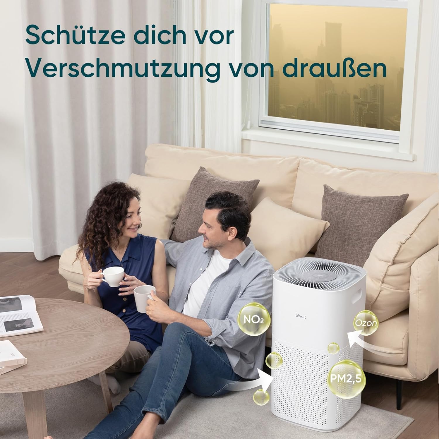 LEVOIT HEPA Luftreiniger für Raucherzimmer Allergiker, CADR 697m³/h bis 147㎡ Wohnung, PM2,5 Luftqualitätsanzeige & Automodus, Luftfilter gegen 99,97% von Schimmel Pollen Staub, App Alexa Steuerung