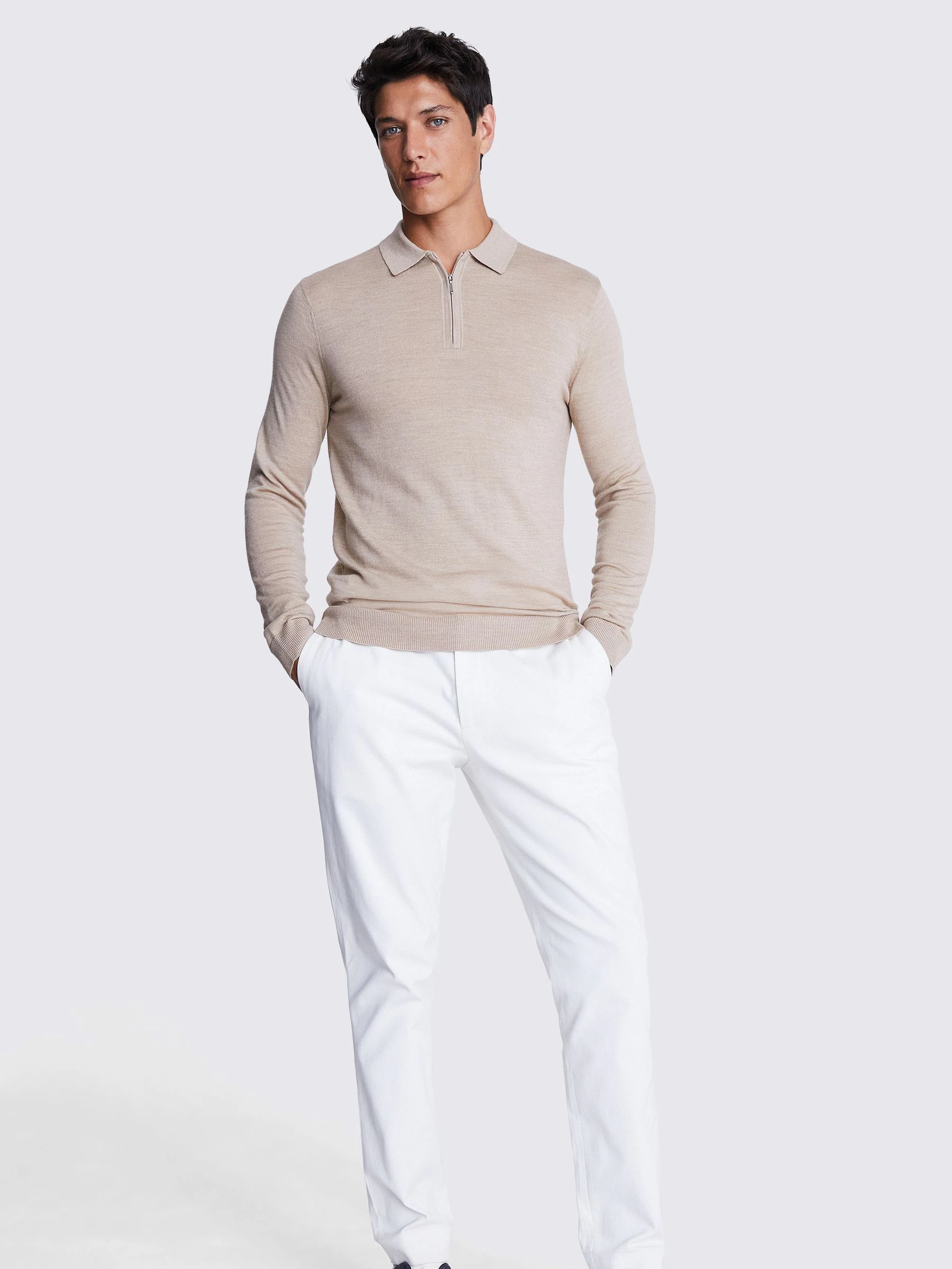 Natuurlijk - MOSS poloshirt van merinowolmix met korte rits