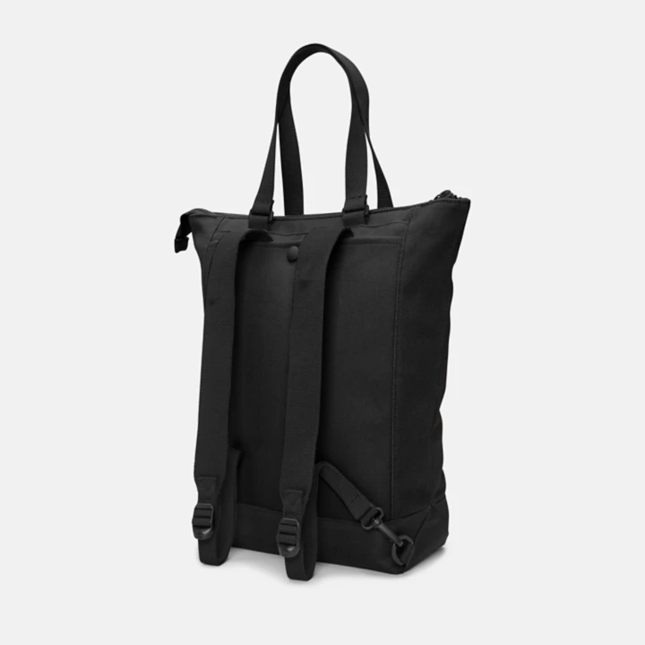 Sac à dos cabas en toile et cuir en noir