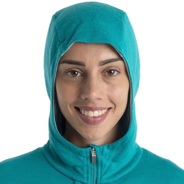 Veste polaire randonnée ICEBREAKER W QUANTUM III LS ZIP HOOD FLUX GREEN/ETHER/CB