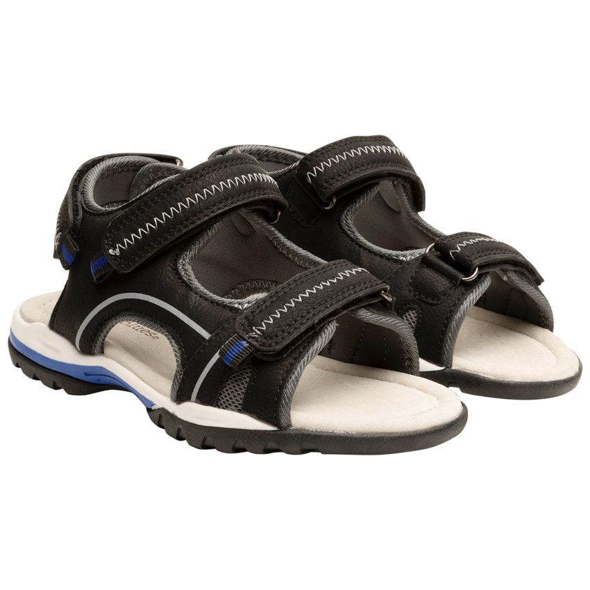 Sandales velcro en simili cuir avec détails bleus pour garçon - Noir