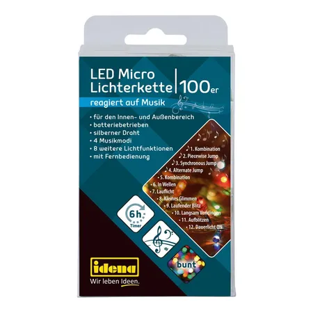 Idena Micro Lichterkette 100 LED bunt, Musik, 6hTimer