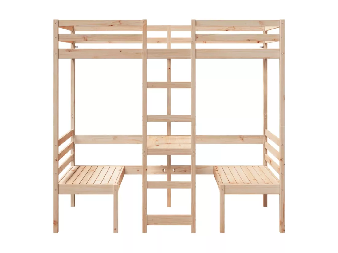 Lit mezzanine avec bureau et chaises 90x200 cm pin massif