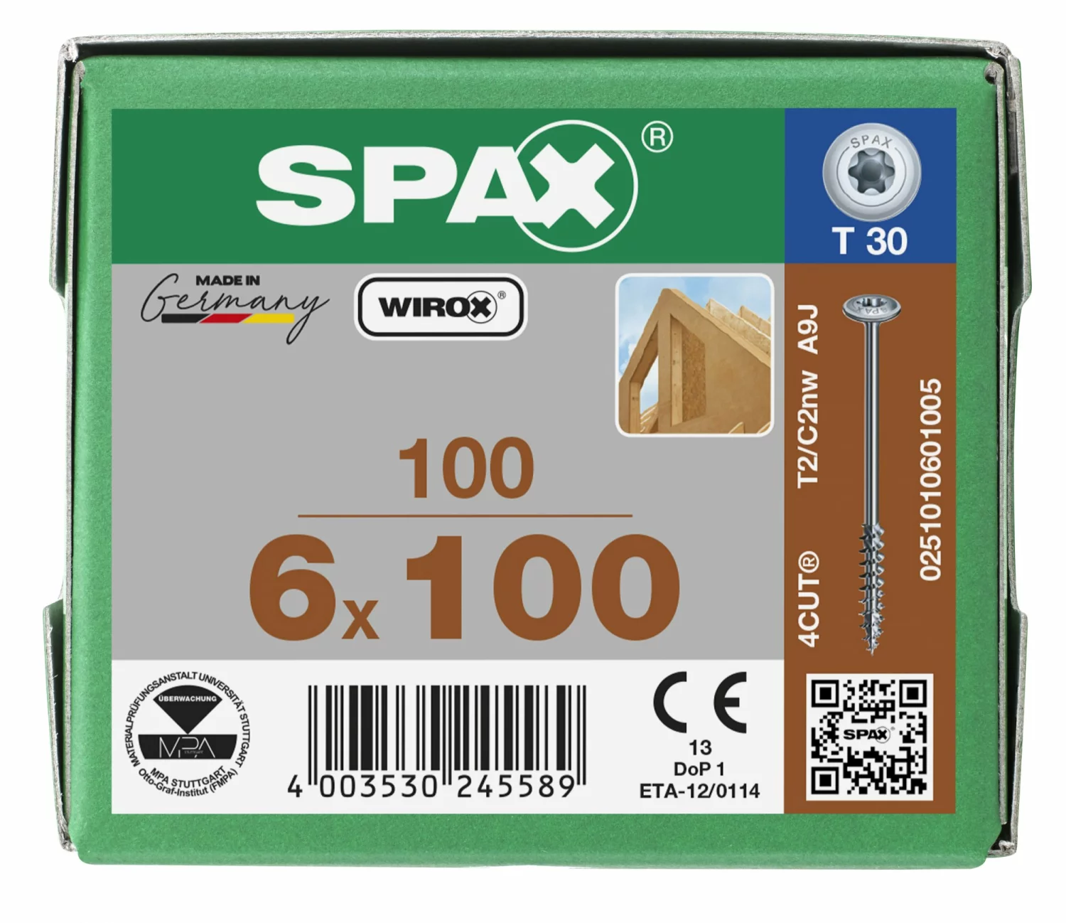 SPAX 251010601005 Hi-Force schroef, Discuskop, 6 x 100, Deeldraad, T-STAR plus TX30 - WIROX - 100 stuks