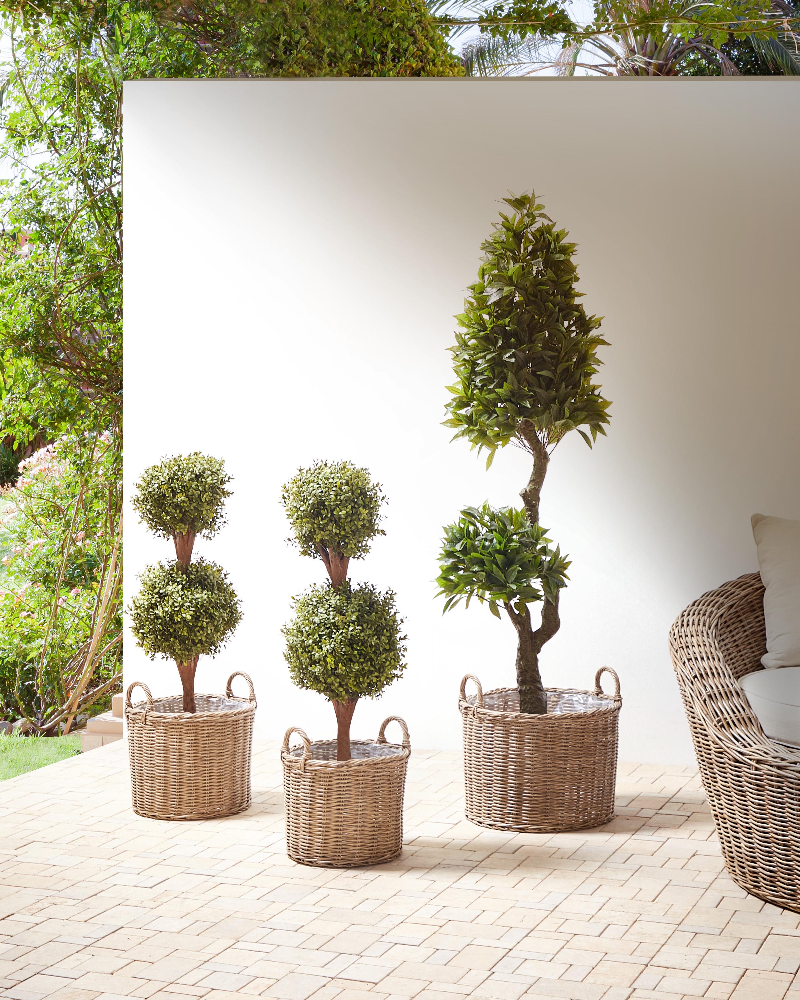 Set van 3 bloempotten PENDULA PE rotan 33/37/45 cm Natuurlijk