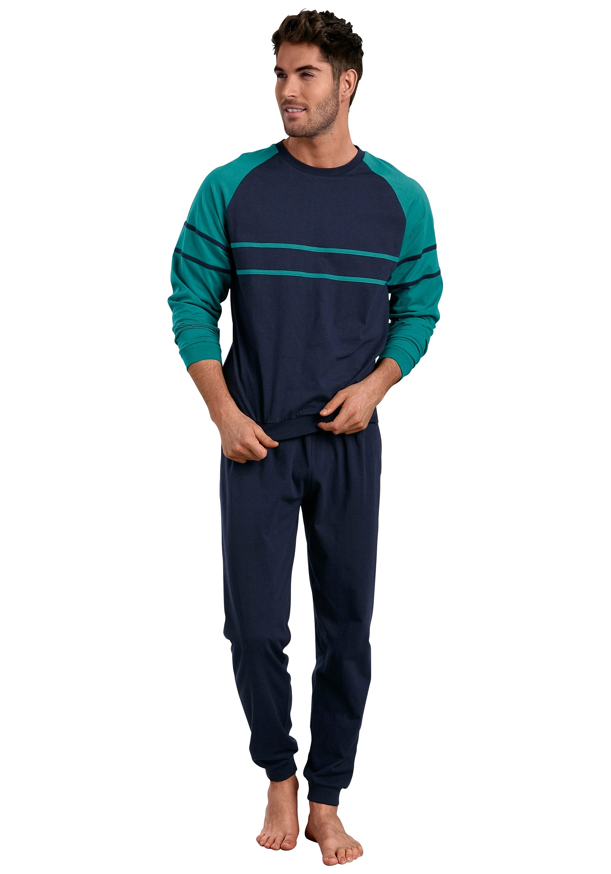 le jogger® Pyjama »Schlafanzug für Herren im Doppelpack« Packung, 2 Stück, 4 tlg. in langer Form mit aufgesetzten Streifen