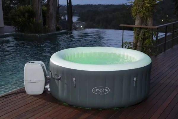 Bestway 60009, 669 L, 4 person(er), Rund, Boble/Jet massage, Acrylonitrilbutadienstyren, PVC, Grå, Hvid