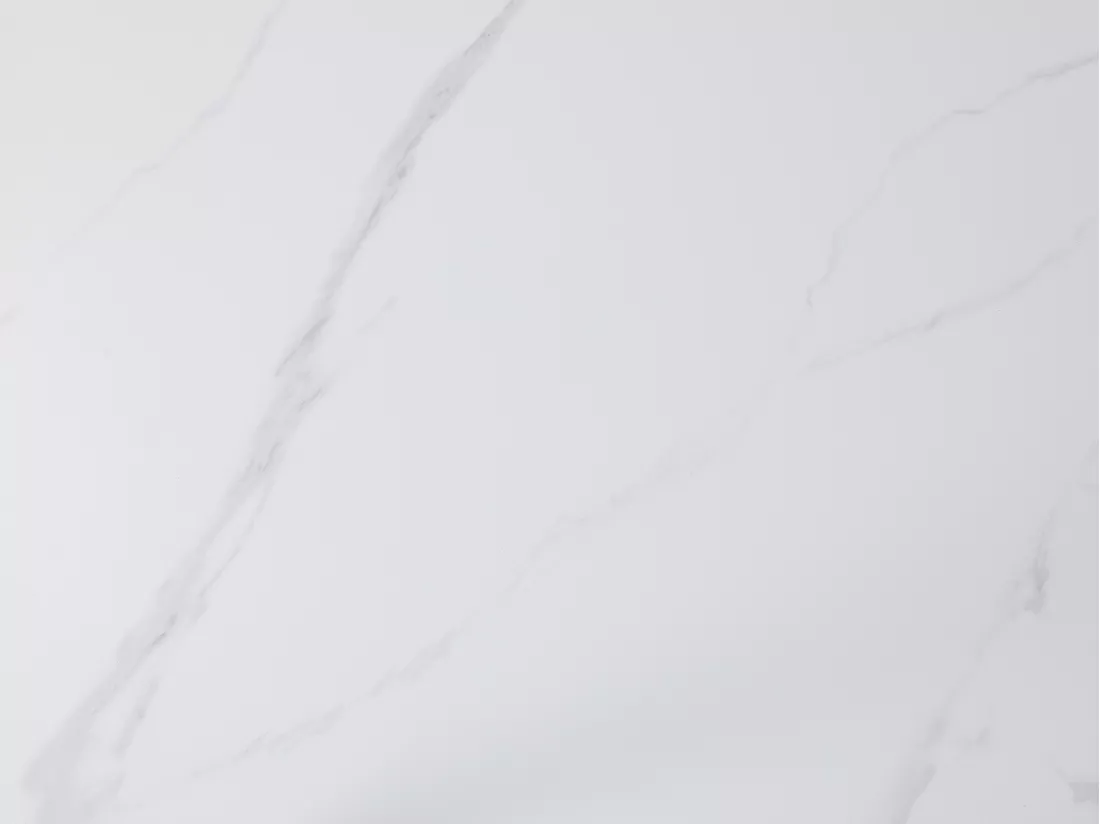 Table à manger extensible 6 à 8 personnes en céramique, MDF et métal - Effet marbre blanc et Noir - MERIANI