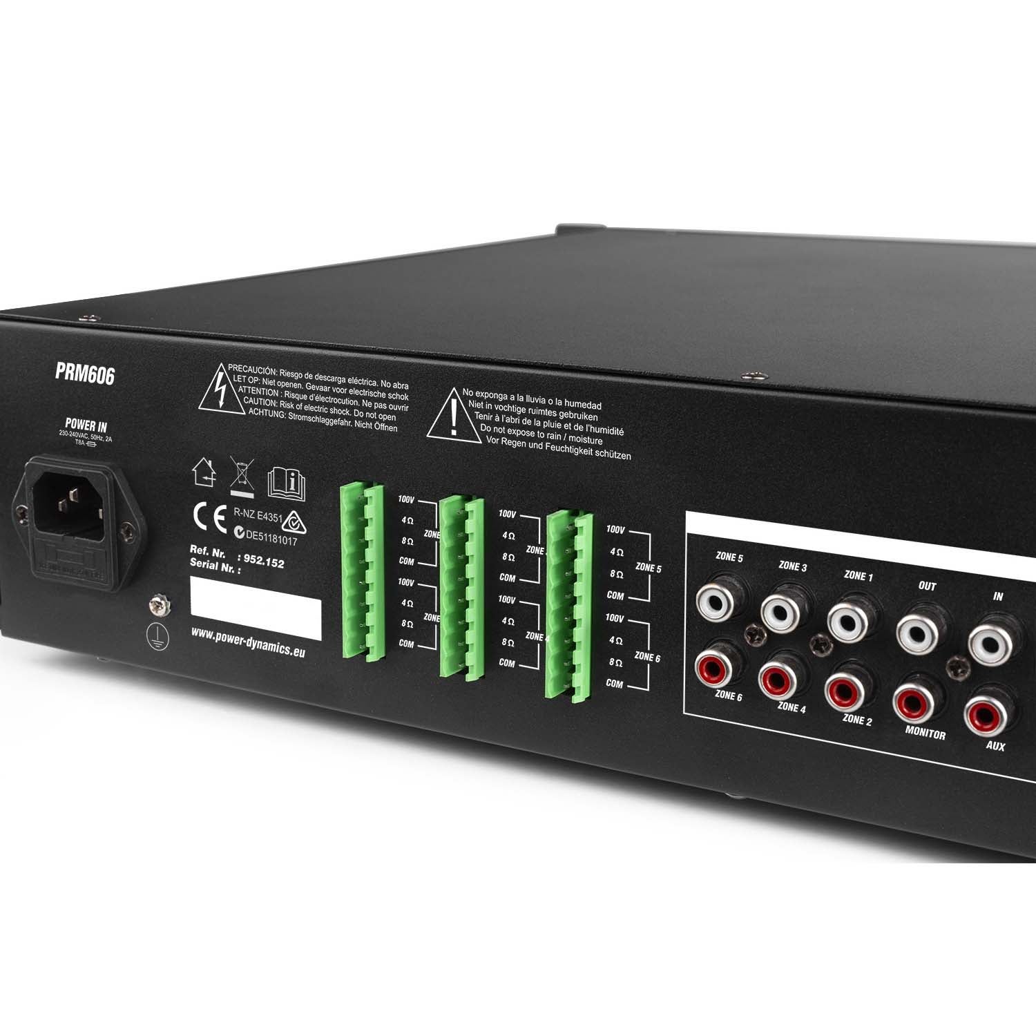 Power Dynamics PRM606 100V 6-zone 19-inch versterker - 6x 60 Watt