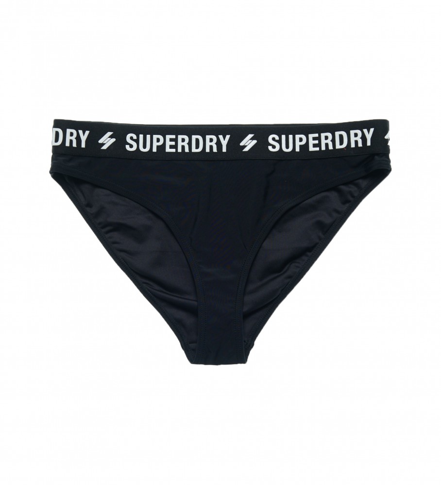 Calcinha de biquíni Superdry preta, feita com elástico reciclado.