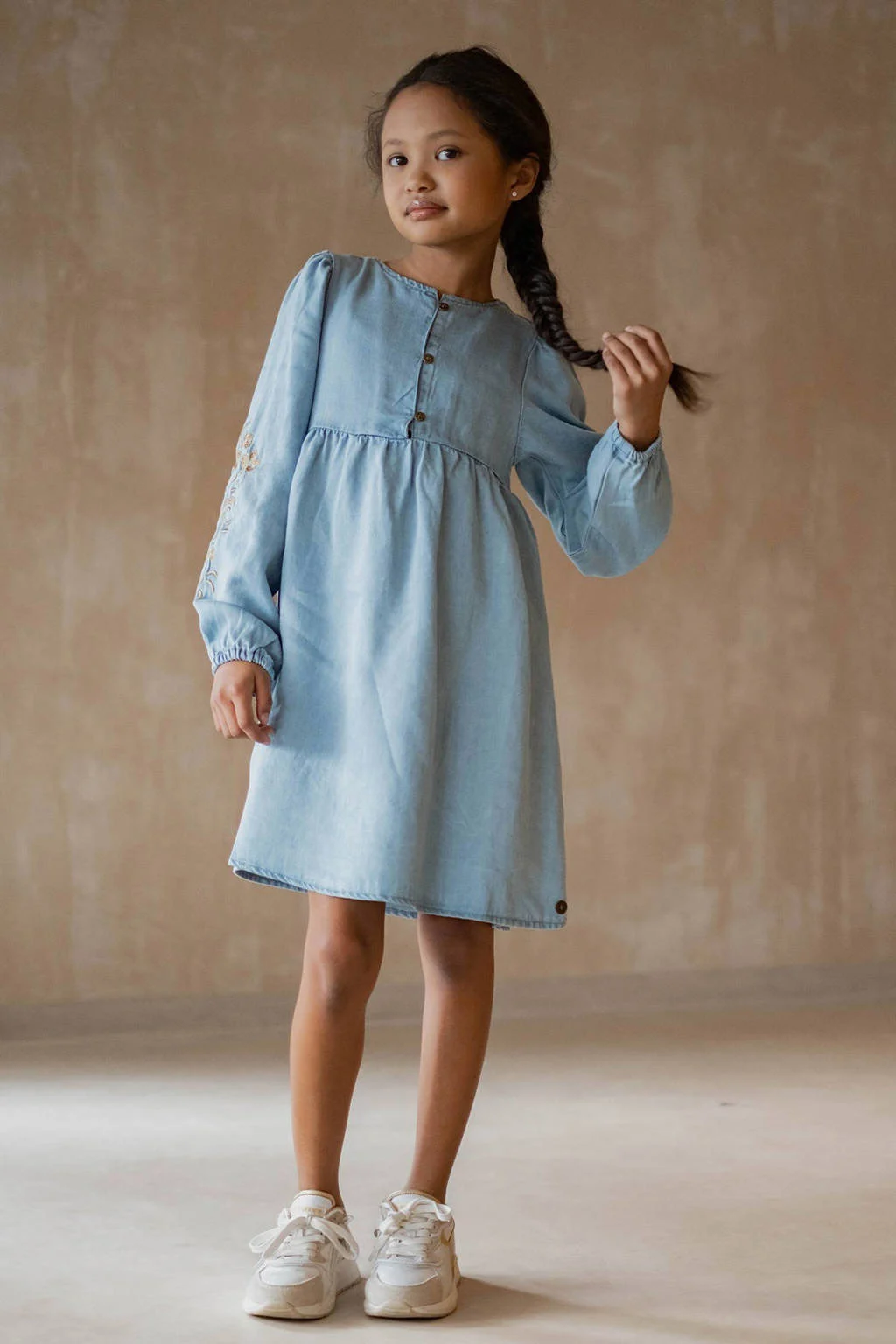 Like Flo denim A-lijn jurk lichtblauw
