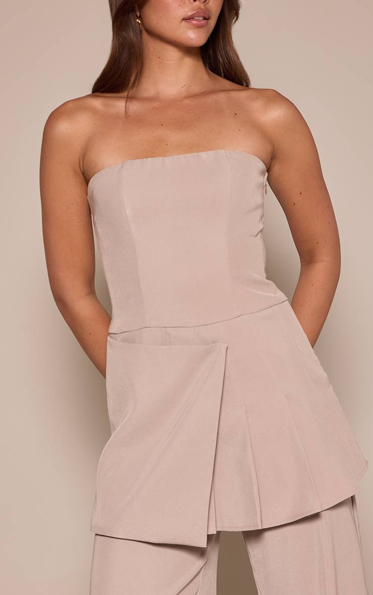Taupe Combinaison Bandeau À Détail Jupe Superposée En Tissu Tissé