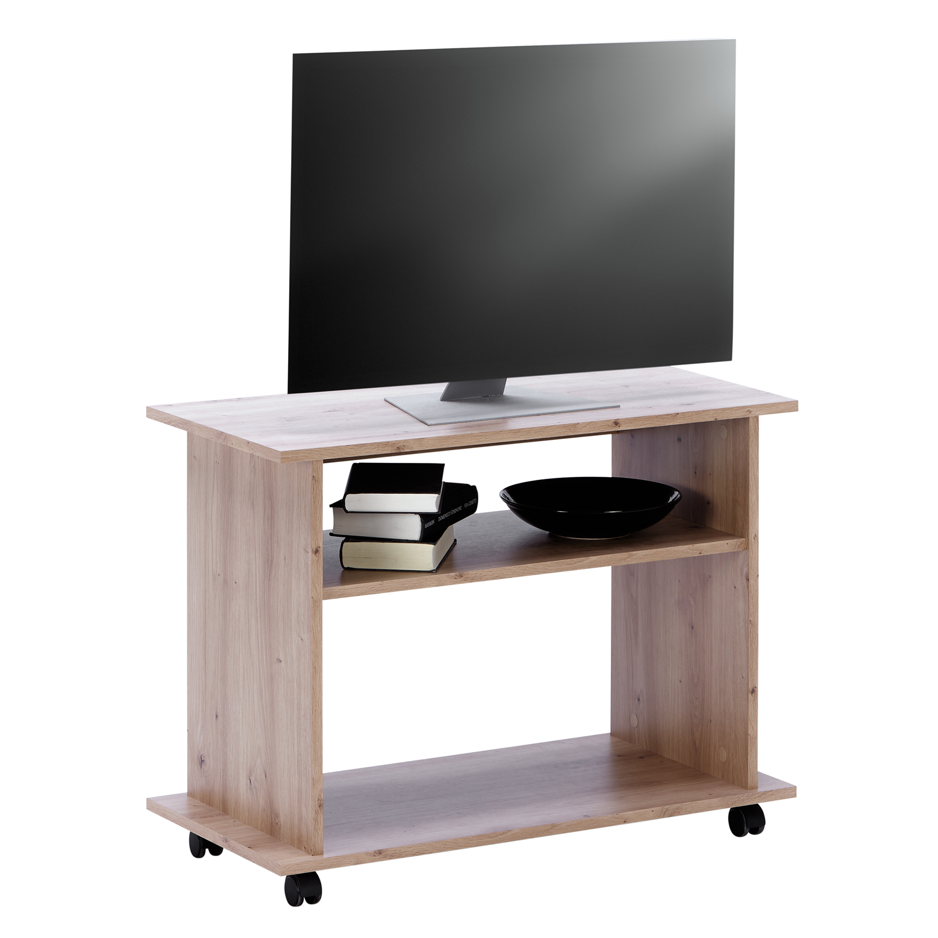 TV-Tisch - Artisan Eiche - 2 Fächer - auf Rollen