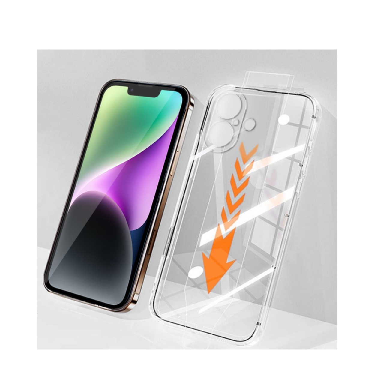 iPhone 14 Gummi Case Hülle mit Panzer Glas Displayschutz Case Friendly   Montagerahmen