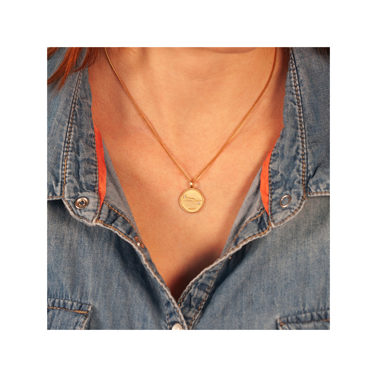 Pendentif plaqué or mat constellation bélier zirconias