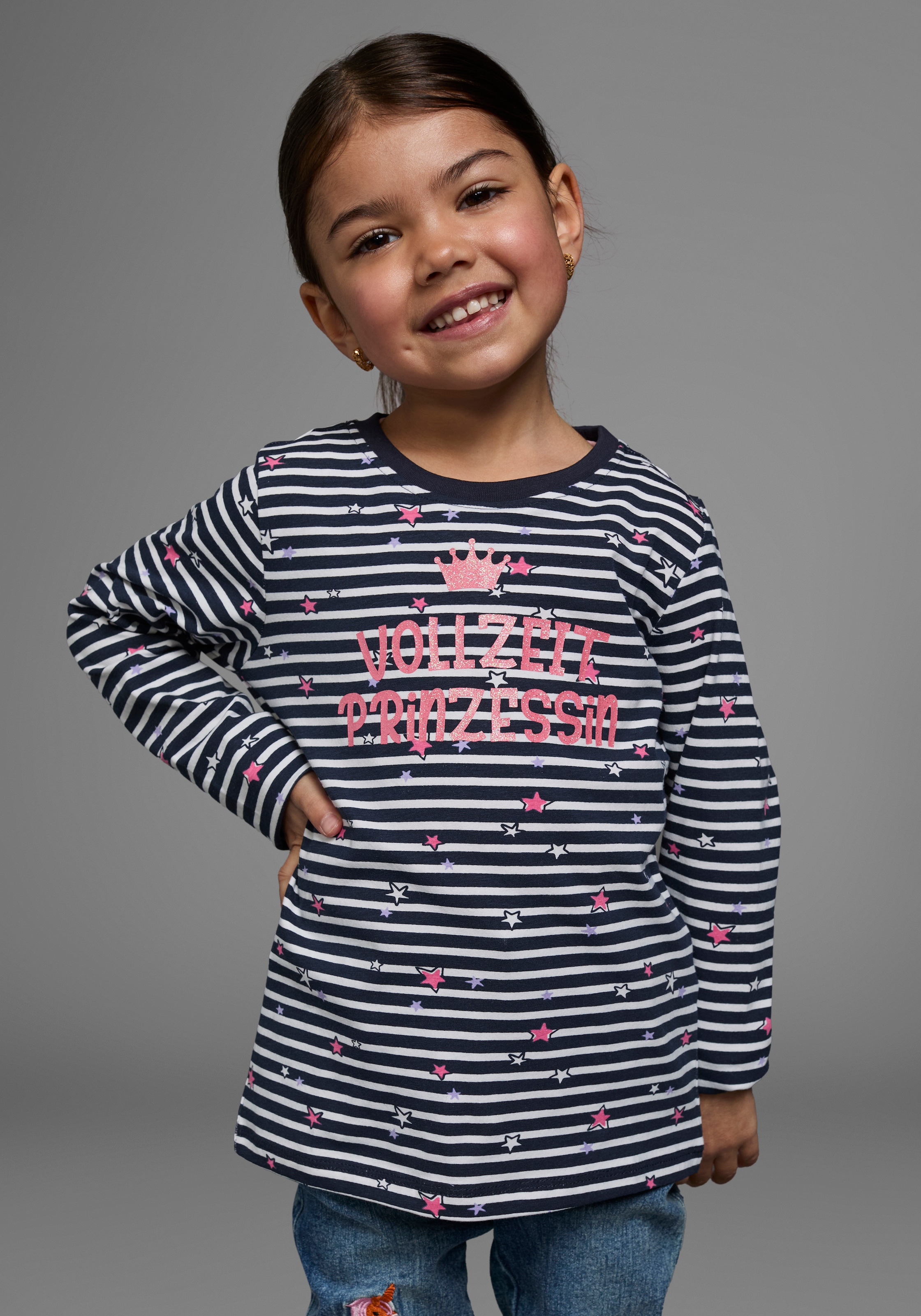 KIDSWORLD Langarmshirt »Vollzeit Prinzessin«, Langarm,  Basic-Passform,  mit Sternmuster,  Rundhalsausschnitt