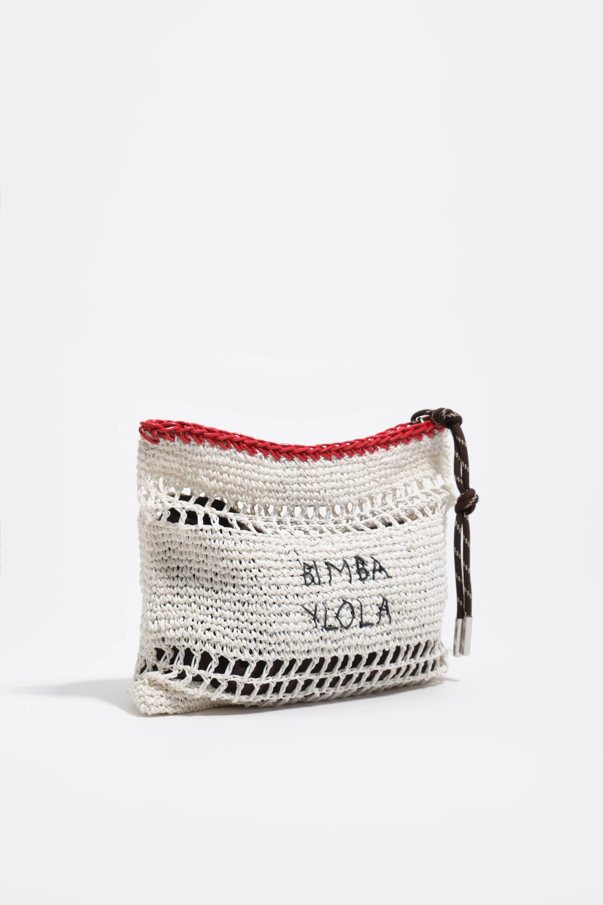 Bolsa média branca com efeito ráfia