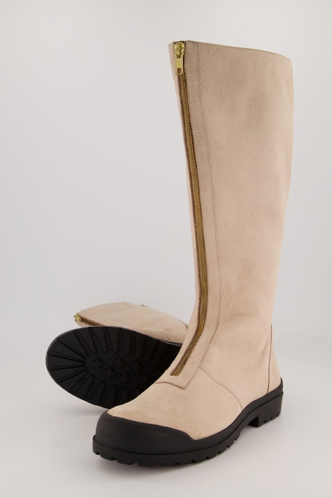 Lederstiefel, XXL-Schaft, Reißverschluss, Weite H