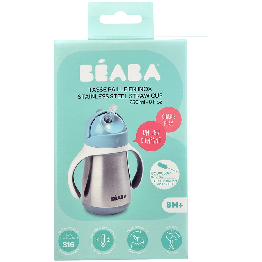 BEABA® Strohhalmbecher Edelstahl  250 ml in hellblau ab dem 8. Monat