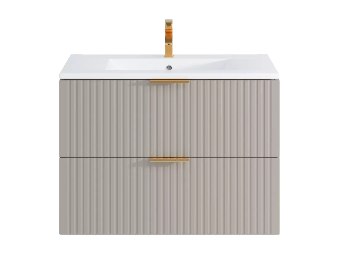 Meuble de salle de bain suspendu strié avec vasque à encastrer - Beige - 80 cm - ZEVARA