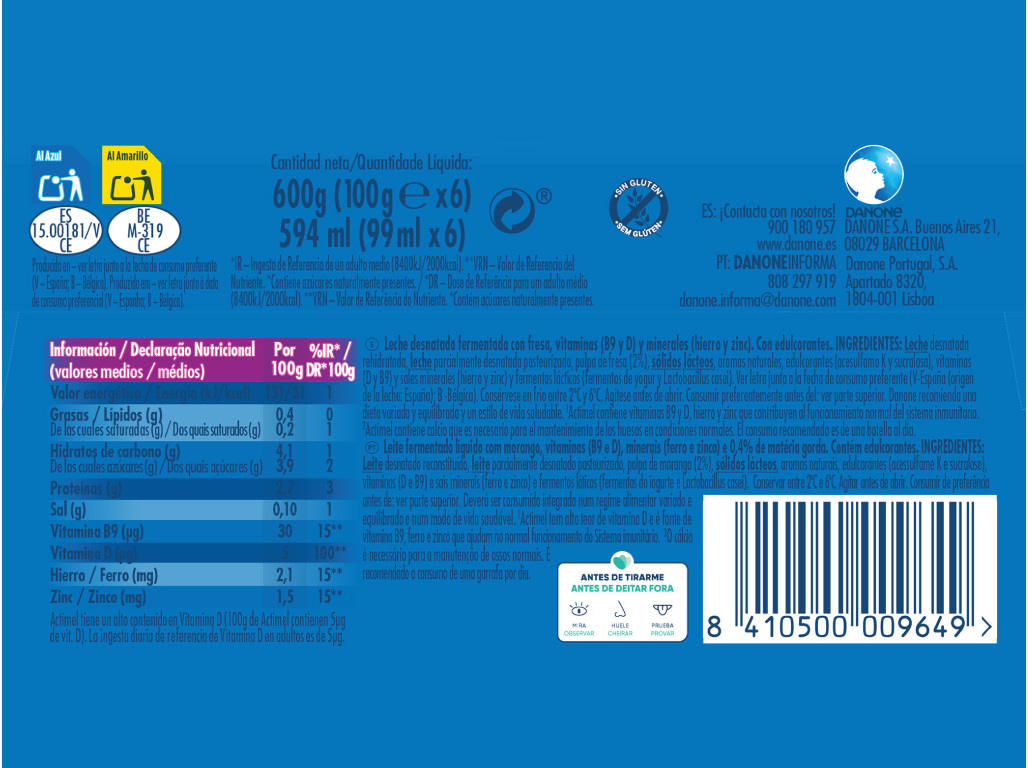 PROBIÓTICO ACTIMEL MORANGO 0% 6X100G
