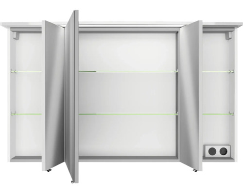 Badkamermeubelset Pelipal serie 4010, afmetingen (B x H x D): 122 x 200 x 48 cm, frontkleur: hoogglans wit. 4-delige badkamermeubelset bestaande uit een keramische wastafel in wit, een keramische wastafelkast en een spiegelkast met ledverlichting.
