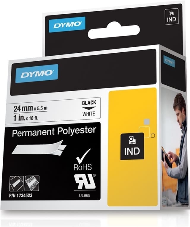 DYMO Rhino Professional, mærkbar permanent polyestertape, 24 mm, sort