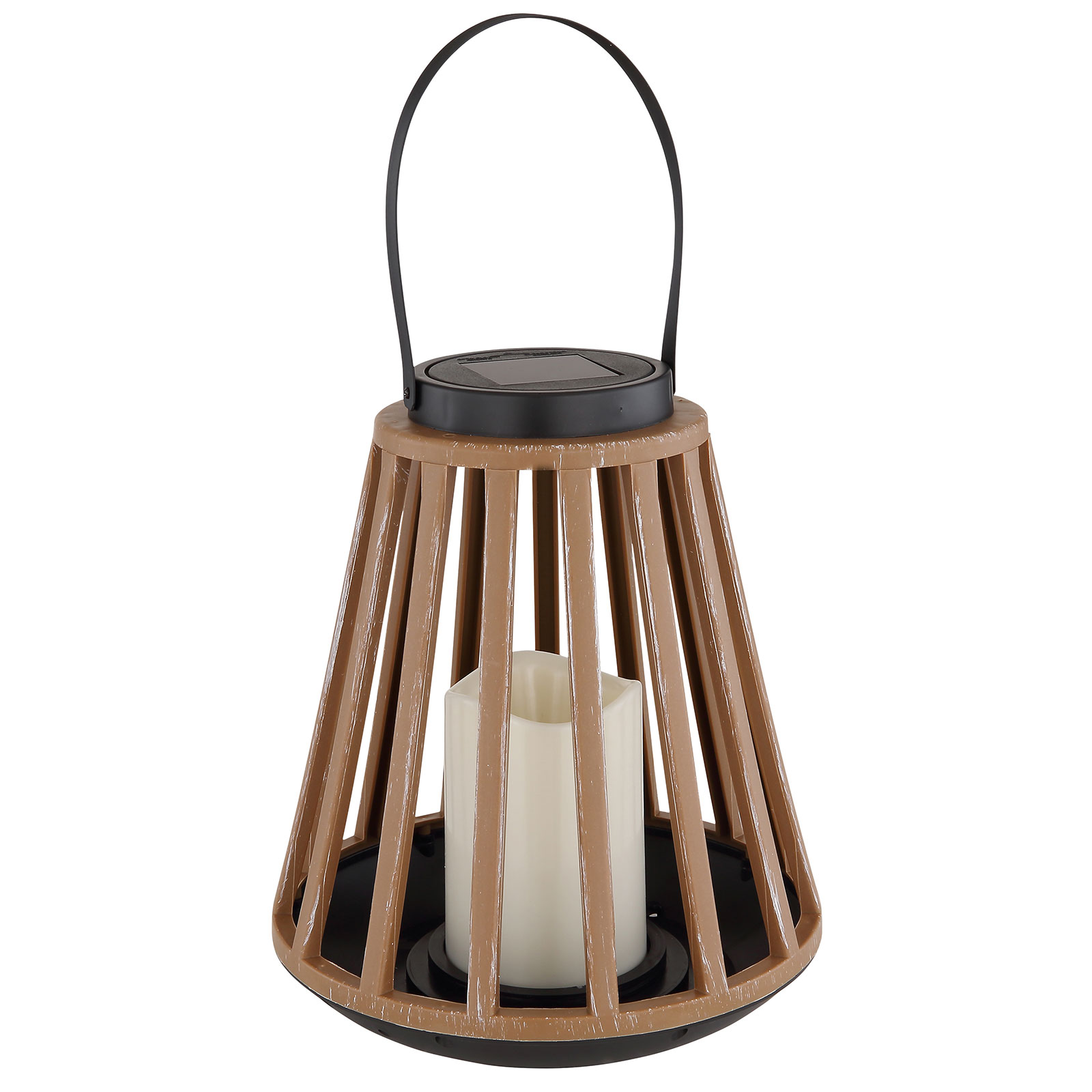 LED-Solarleuchte - Holzoptik - mit Flammeneffekt