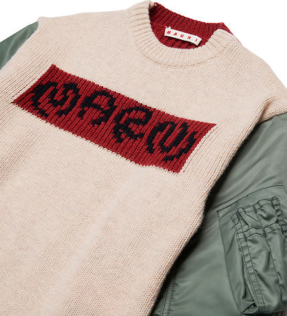 Marni Bluse - Uld/Nylon - Beige/R?d/Army Grøn