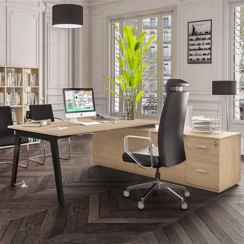 Bureau manager Eden Arche chêne clair avec console