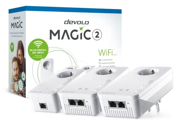 Devolo MAGIC 2 WiFi next Multiroom Kit, 2400 Mbit/s, IEEE 802.2x, IEEE 802.3ab, IEEE 802.3az, IEEE 802.3u, Gigabit Ethernet, 10,100,1000 Mbit/s, Wi-Fi 5 (802.11ac), 802.11a, 802.11b, 802.11g, Wi-Fi 4 (802.11n), Wi-Fi 5 (802.11ac)