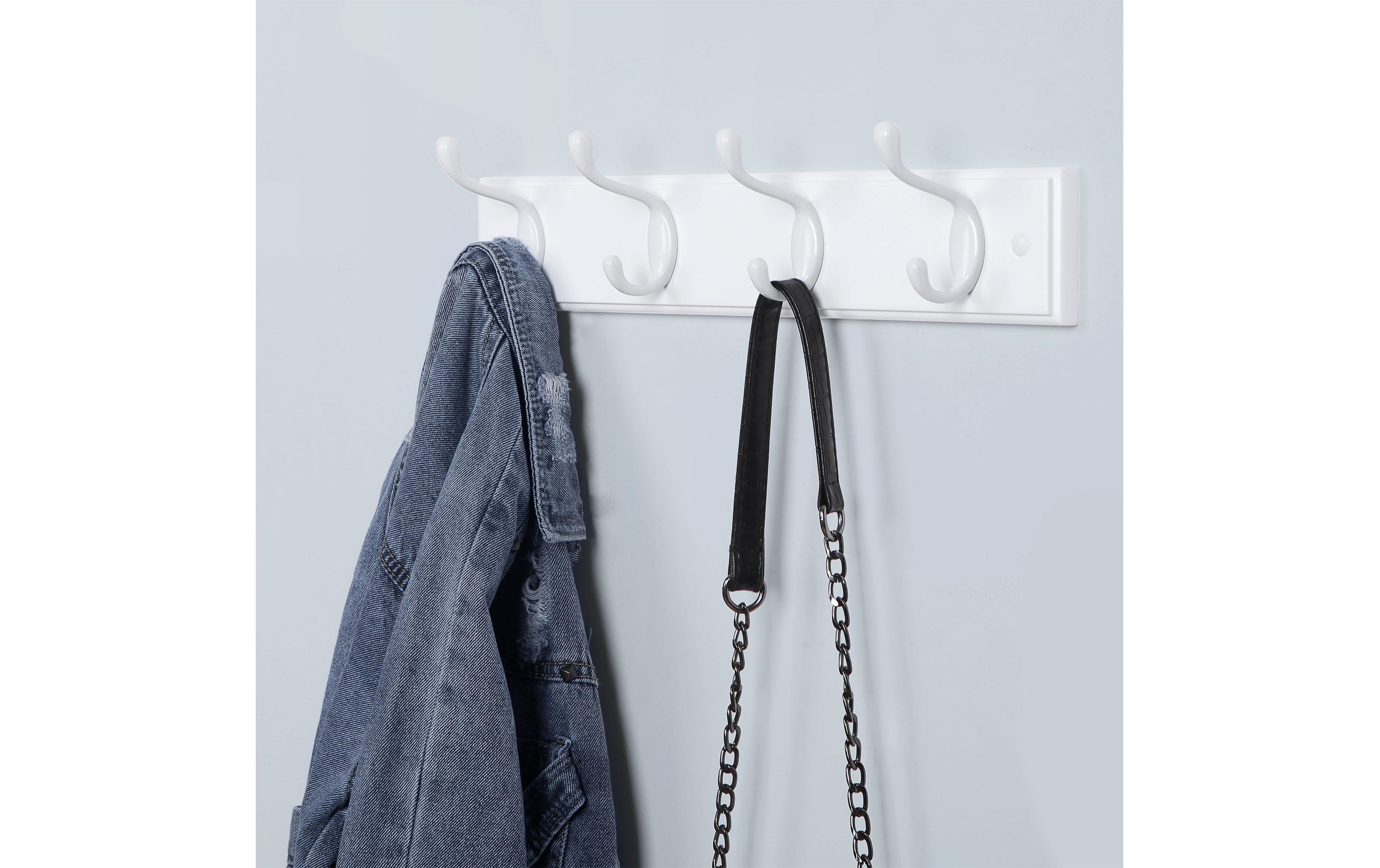 Kleiderhaken 40 x 9 x 7 cm, WeissWandgarderobe mit 4 Metallhaken