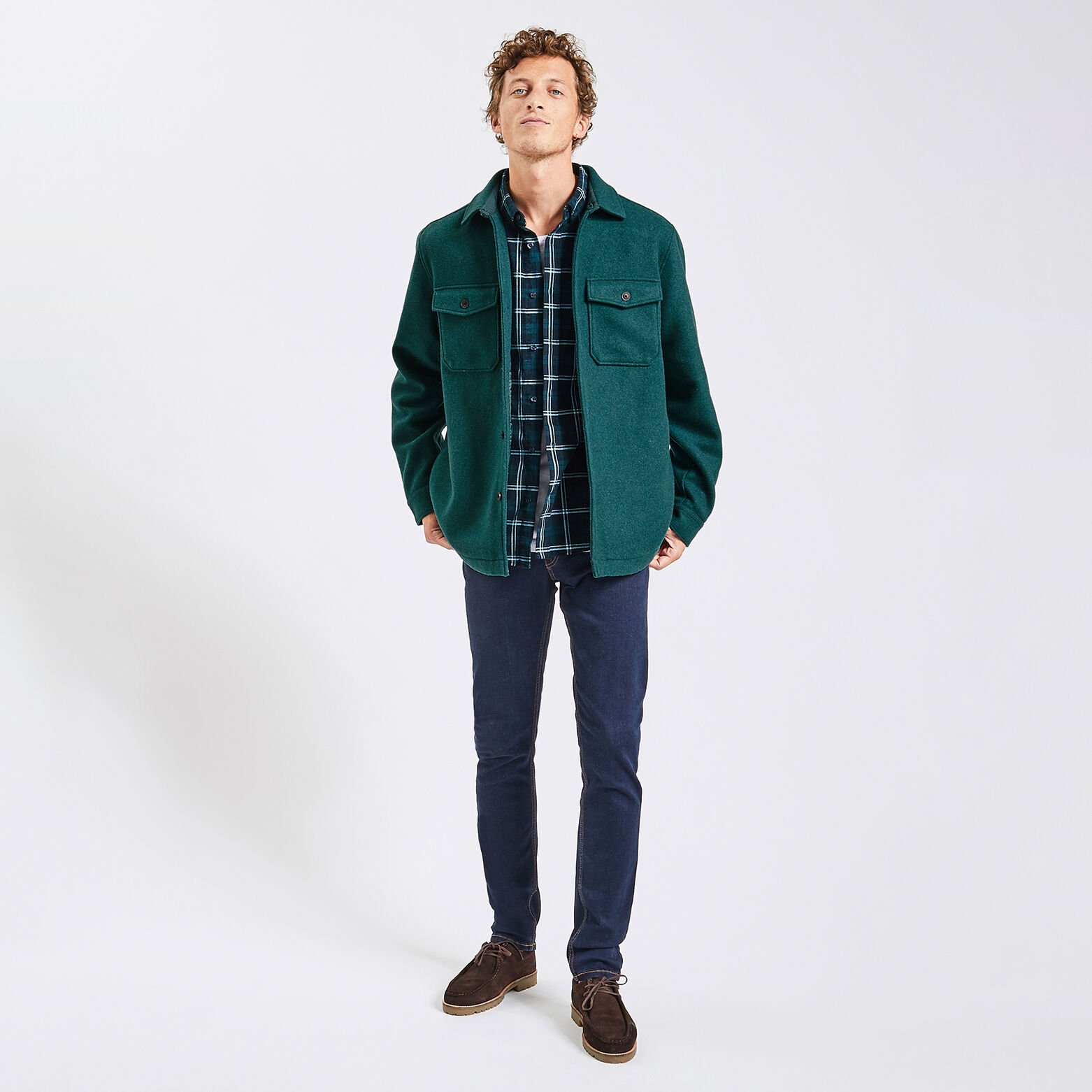 Surchemise regular unie laine polyester recyclé Vert clair
