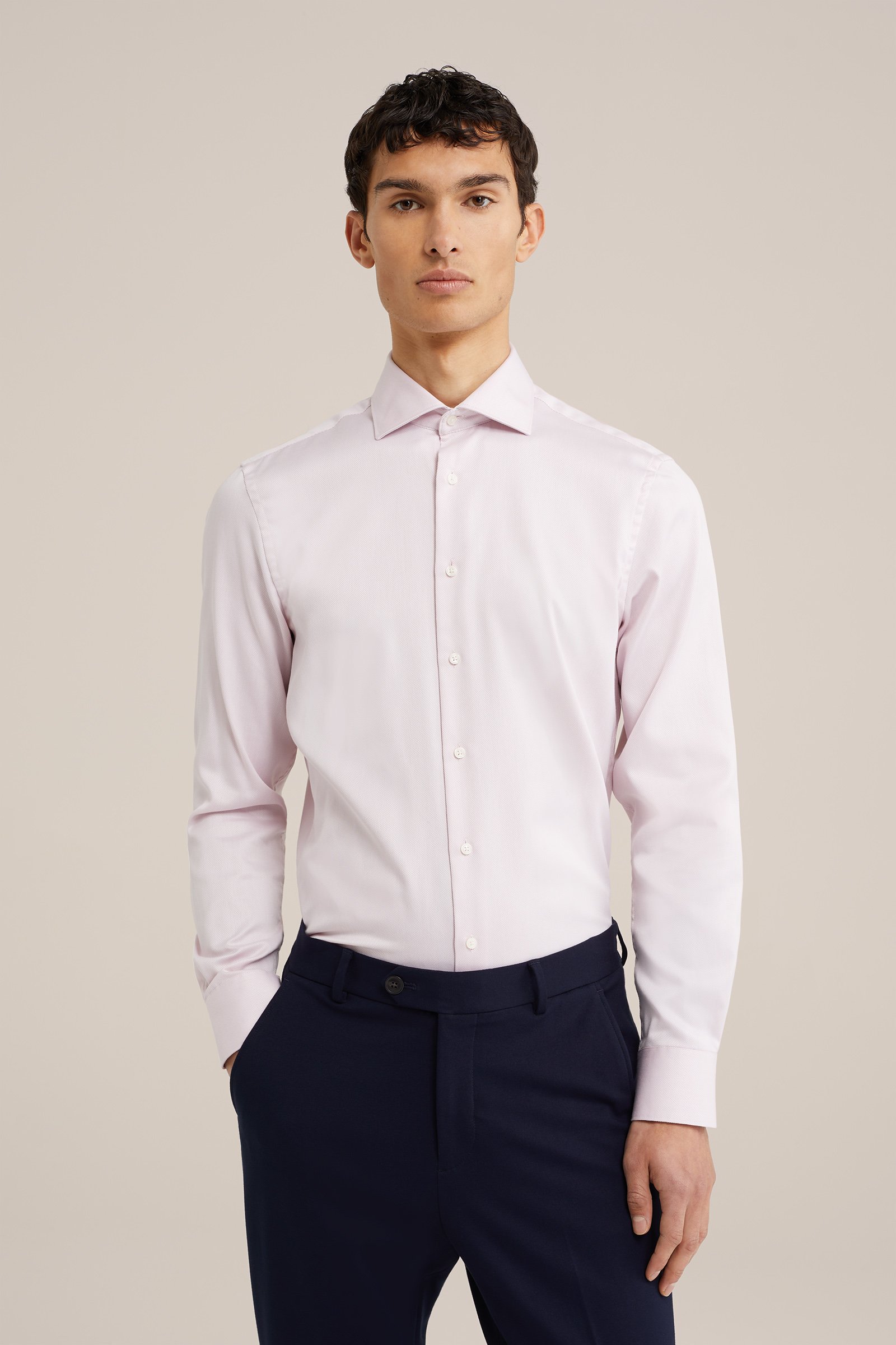 slim fit overhemd met structuur WE Fashion Lichtroze