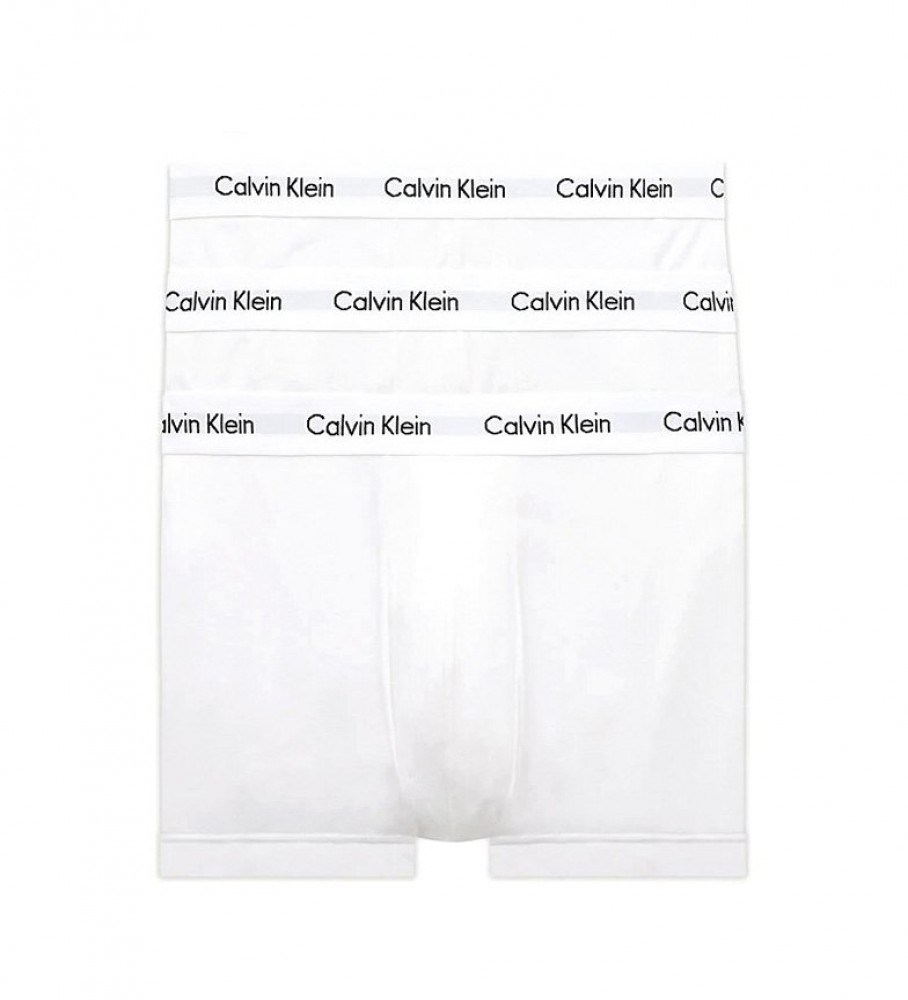 Conjunto de 3 cuecas boxer Calvin Klein de cintura baixa em algodão elástico, brancas.