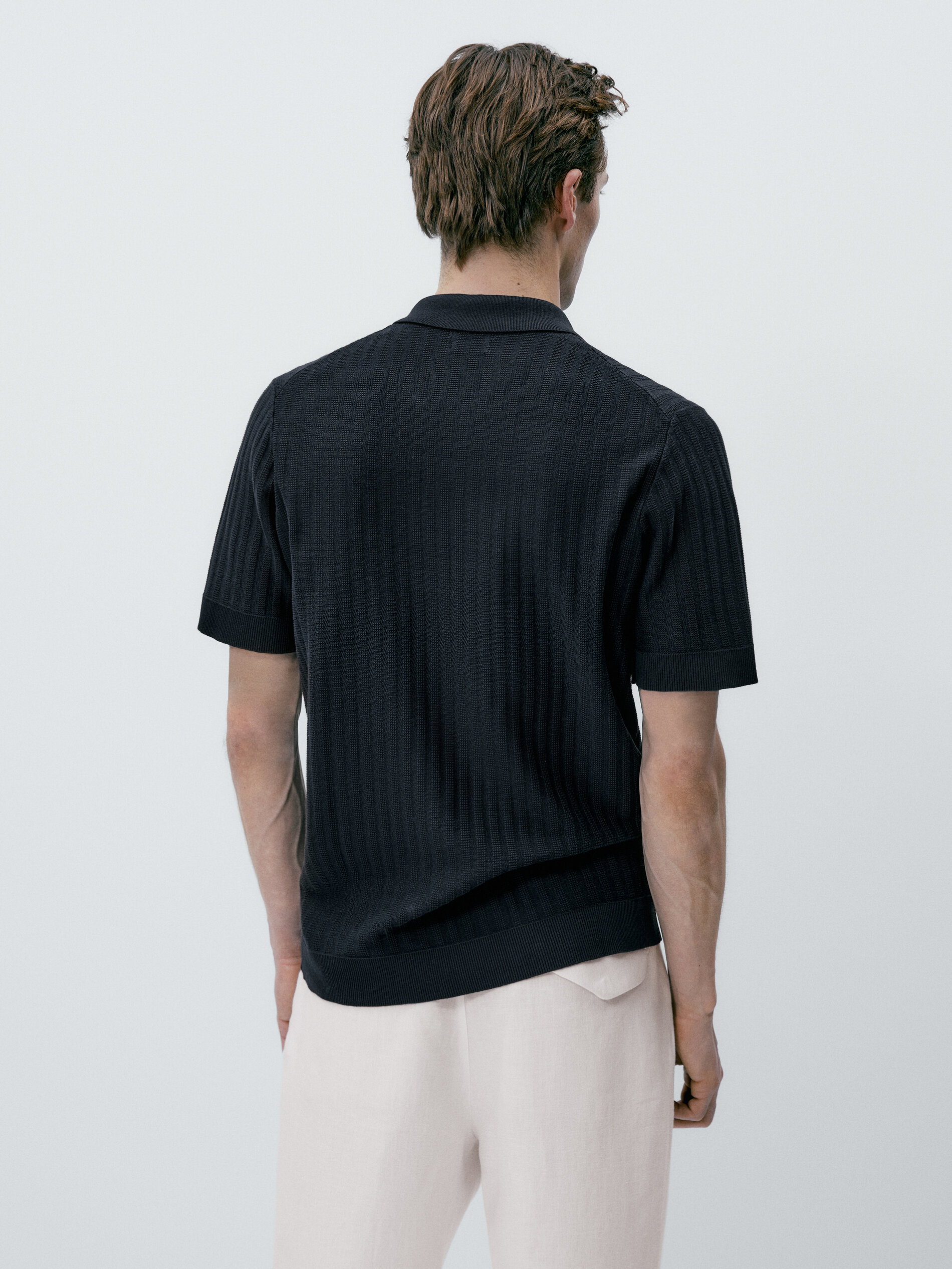 Camisa polo com costura vertical estruturada - AZUL MARINO
