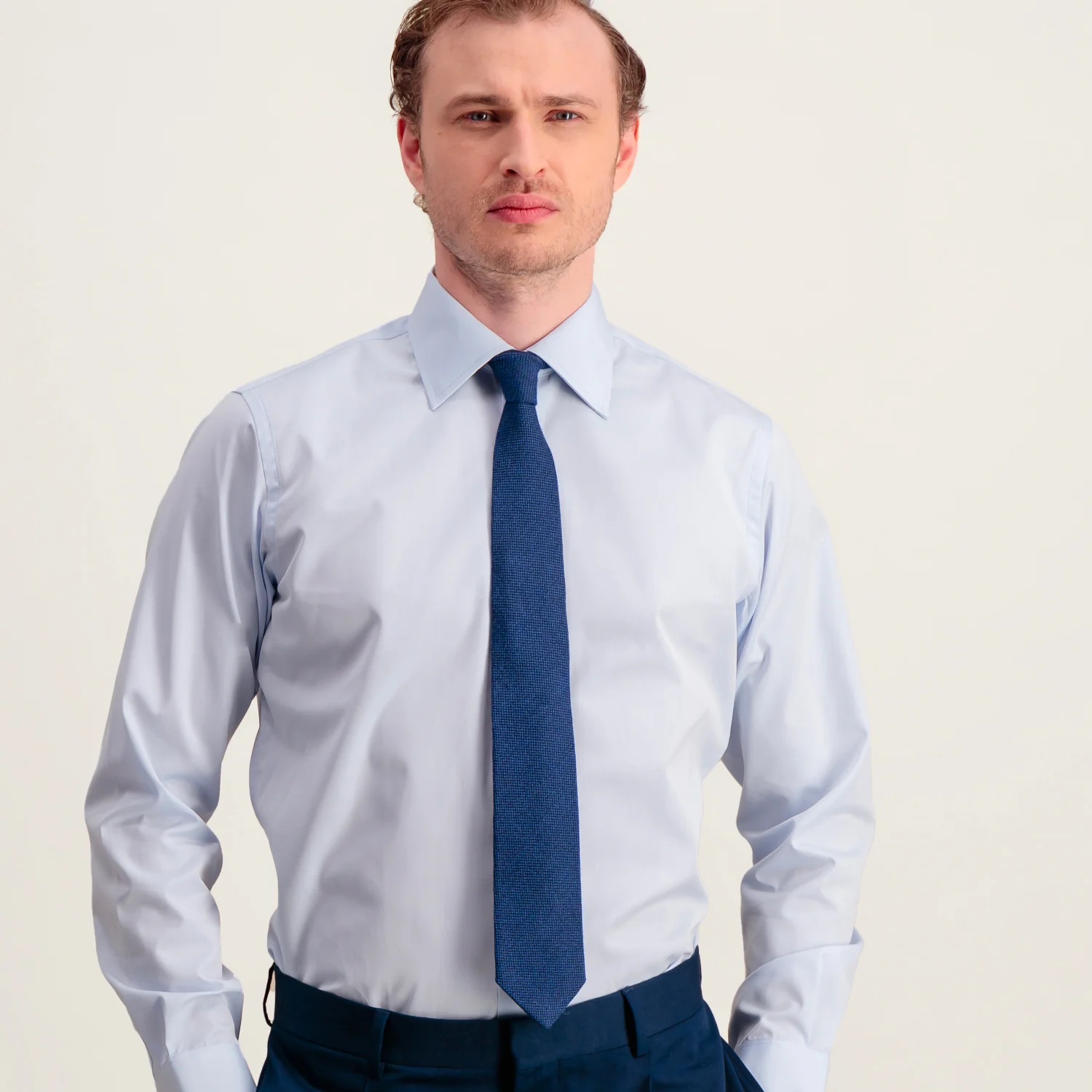 Sky blue double-twisted poplin shirt