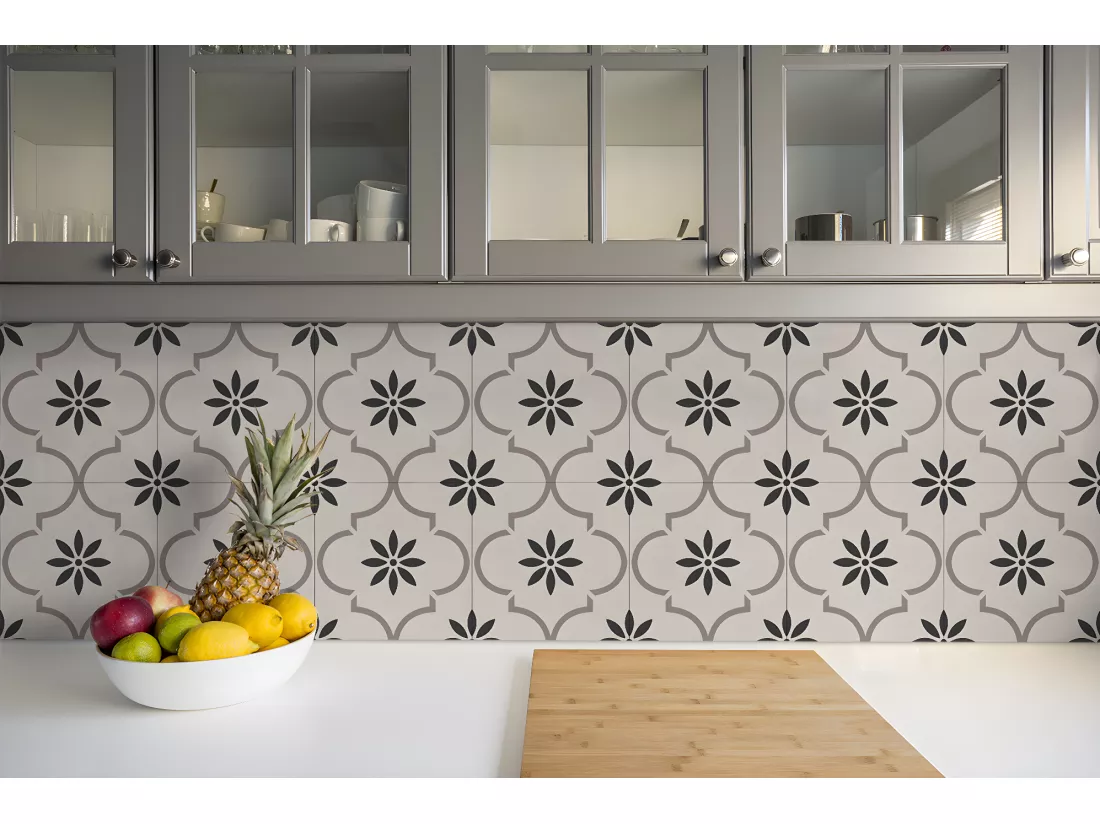 Carreaux autocollants PVC, Carrelage PVC adhésif - 9x30x30 - Motif floral arabe